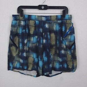 Lululemon Shorts Mens XL Blue Running Training Zip Pocket Geometric Print